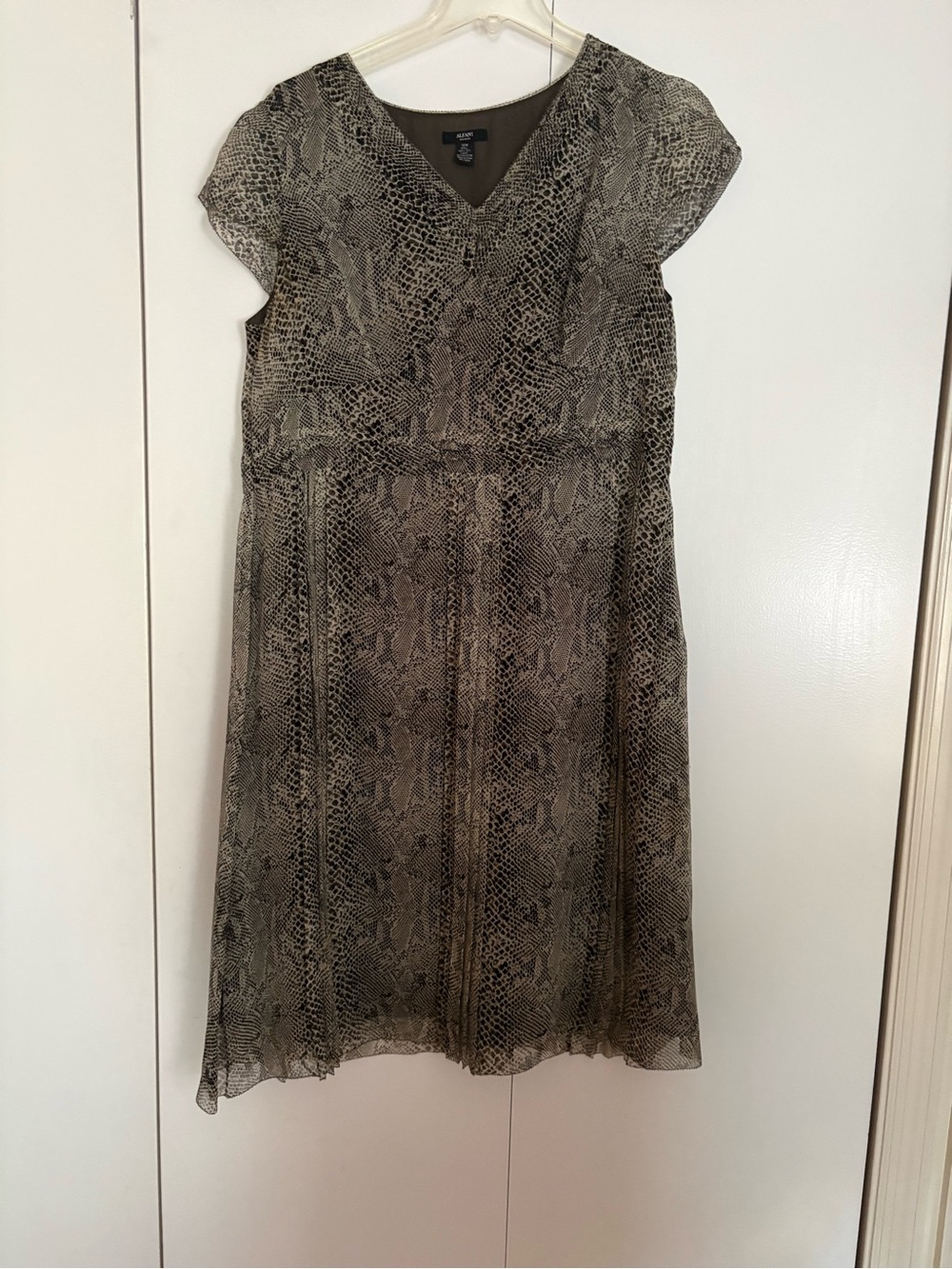 Alfani Beige and Black Snake-Print V-Neck Dress